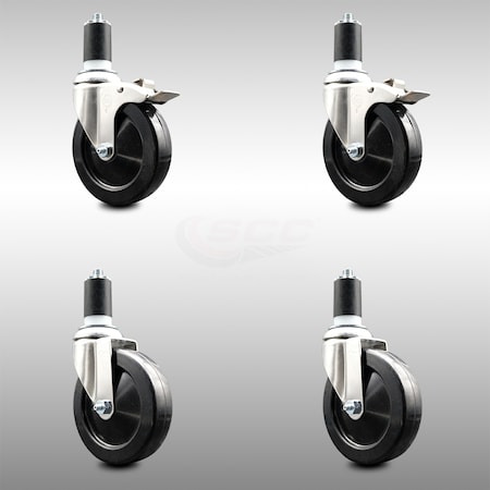 Service Caster 5 Inch 316SS Hard Rubber Swivel 1-5/8 Inch Expanding Stem Caster Lck Brake, 2PK SCC-SS316TTLEX20S514-HRS-2-S-2-158